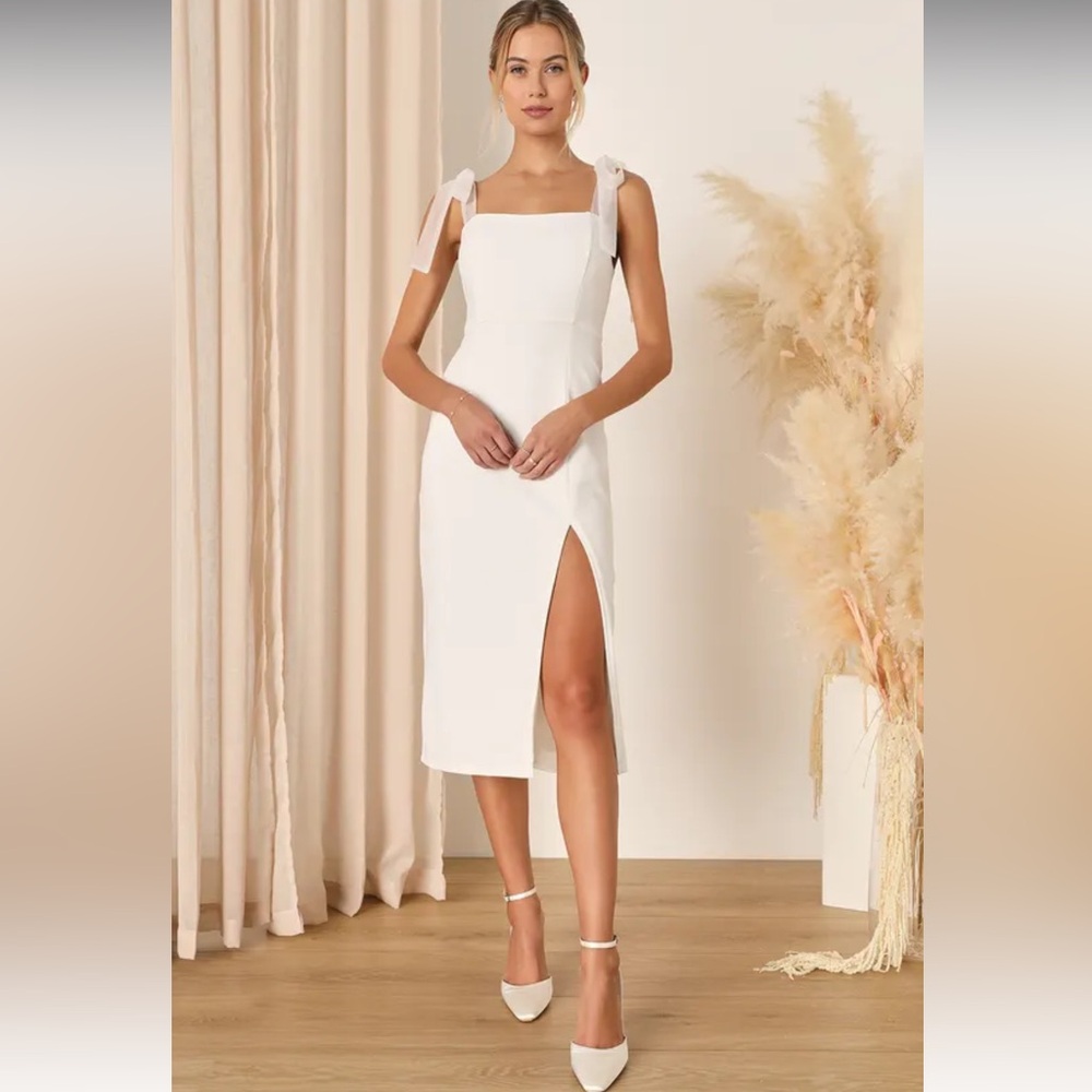 NWT Lulus Romantic Celebration White Tie-Strap Midi Dress XL